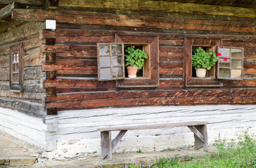 Fototapeta na wymiar Wooden cottage in village