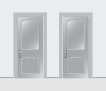 Two doors on a white background