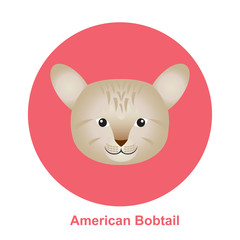 Cartoon American Bob Tail Cat in Circle Vector Illustration