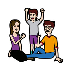 family eating daddy mom and their kid sitting lunch together