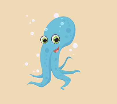 cute blue octopus cartoon smiling