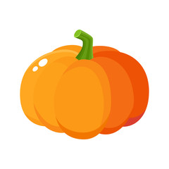 Cute cartoon pumpkin, Halloween, thanksgiving symbol, decoration element, cartoon vector illustration isolated on white background. Shiny orange pumpkin, cartoon style Halloween decoration element