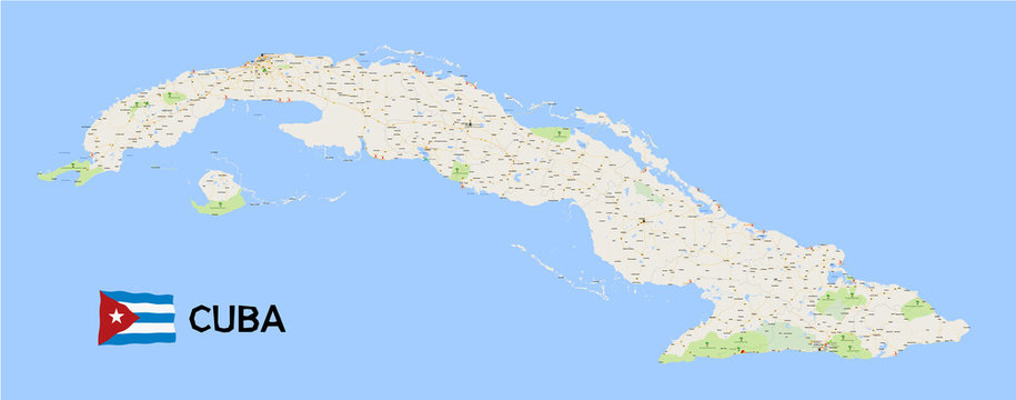 Geographical map of Cuba with identification of tourist attractions.