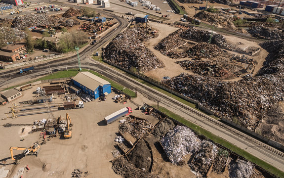 Aerial view of dump with scrap metal