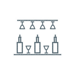 Cute vector illustration cross embroidery of bar. Bottles and glasses.