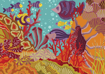 Colorful coral reef vector illustration