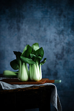 Chinese cabbage, Pak Choi on a blue background