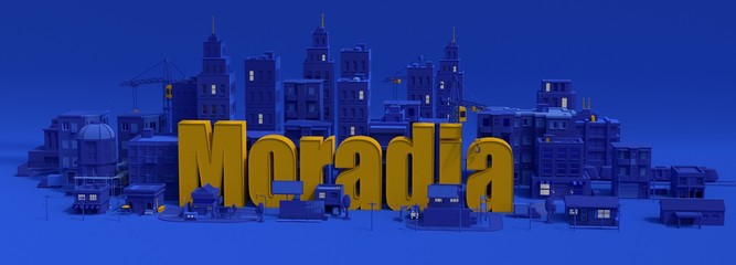 Moradia lettering, city in 3d render image