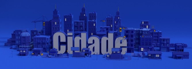 city lettering, city in 3d render image