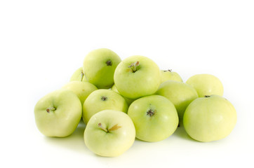 Green apples on white background