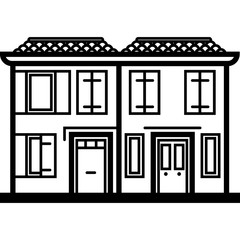 Vector Icon of two italian townhouses near water in line art style. Pixel perfect. Travel and tourism, visit Italy 