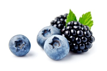 Ripe blackberries and blueberries.