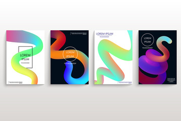 Set of cards with blend liqud colors. Futuristic abstract design. Usable for banners, covers, layout and posters. Vector. © luxcor