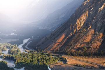 Landscape with The famous mountain river valley Chuya in Altai, Siberia, Russia