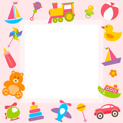 frame with cute colorful toys
