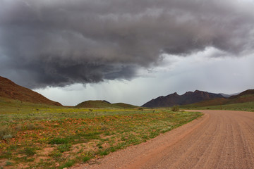 Namibia gravel road C27 storm cloud