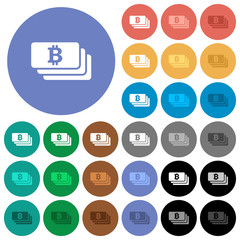 Bitcoin banknotes round flat multi colored icons