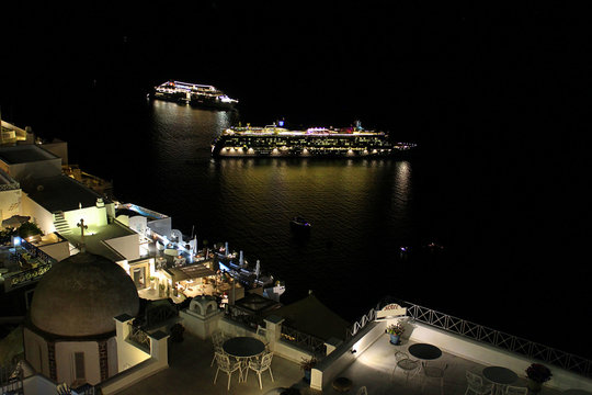 Cruise Ships and the Nightlife in Santorini, Greece
