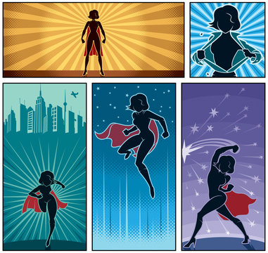 Super Heroine Banners 2 / Set of 5 super heroine banners. 