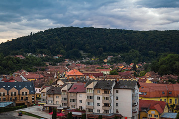 Obraz premium Cityscape view of old and historic european town Sighisoara, Romania