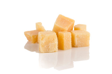 Parmesan cheese on white background