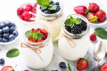 Fresh homemade yogurt with berries