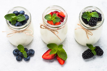 Fresh homemade yogurt with berries