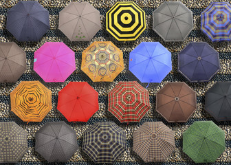 multicolor umbrellas on a staircase
