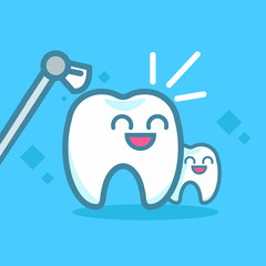 Dentistry Banner Cleaning Teeth. Cute kawaii characters