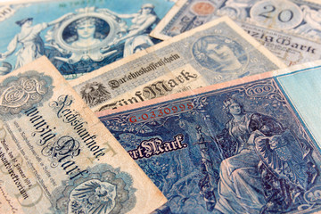 Fototapeta na wymiar Old banknotes of the German bank of the period of the Second Reich