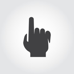 Human hand touchscreen concept icon in flat style. Black pictogram symbolizing cursor, pointer, clicking on links. Label for interfaces, mobile apps, games, programs, virtual reality and other
