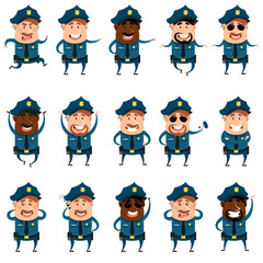 Set of flat police men icons