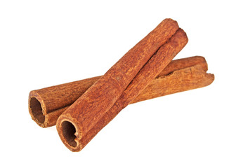 Two cinnamon sticks isolated on white background