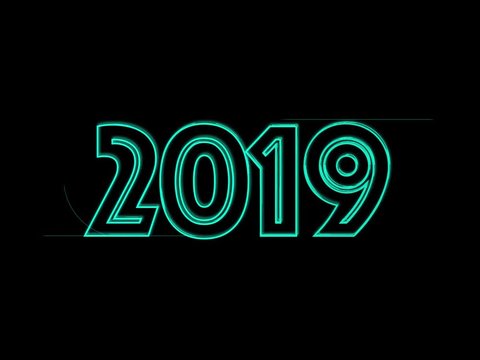 Jahreszahl 2019 in Petrol auf Schwarz geschrieben-Animiert