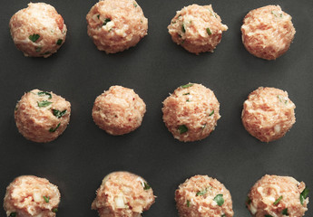 Delicious turkey meatballs on baking tray
