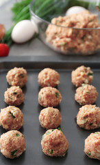 Delicious turkey meatballs on baking tray