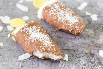 Homemade coconut chocolate popsicles
