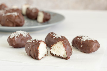 Homemade coconut chocolate praline