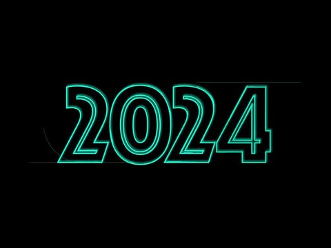 Jahreszahl 2024 in Petrol auf Schwarz geschrieben-Animiert