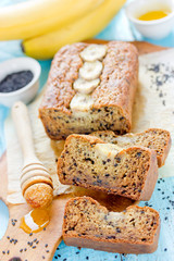 Honey cake with banana and sesame