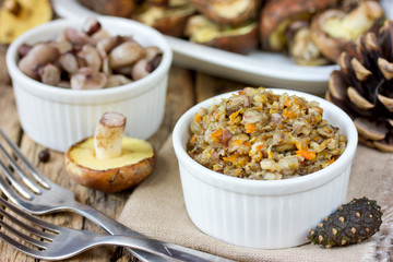 Marinated mushrooms and mushroom caviar