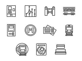 City subway black line vector icons set