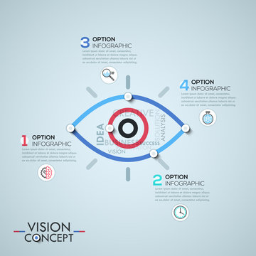 Infographic design template with elements connected by lines in shape of eye