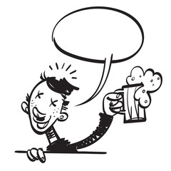 Happy Man Drinking Beer. Vector illustration