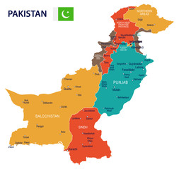 Pakistan - map and flag – illustration - obrazy, fototapety, plakaty