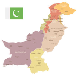 Pakistan - vintage map and flag - illustration