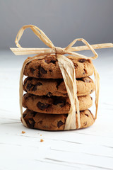 Chocolate cookies on white background. Chocolate chip cookies sh