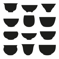 Isolated chinese tea cup silhouette vector set. Abstract design logo.