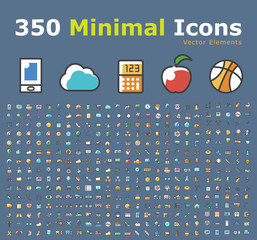 Set of 350 Minimal Modern Thin Line Icons ( Multimedia, Business, Ecology, Education, Family, Medical, Fitness, Shopping, Construction, Travel, Hotel ) on Color Background