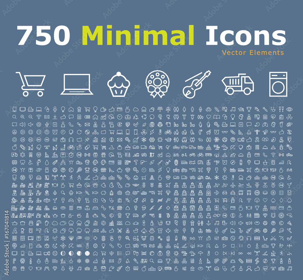 Poster set of 750 minimal universal isolated modern elegant thin line icons on color background
